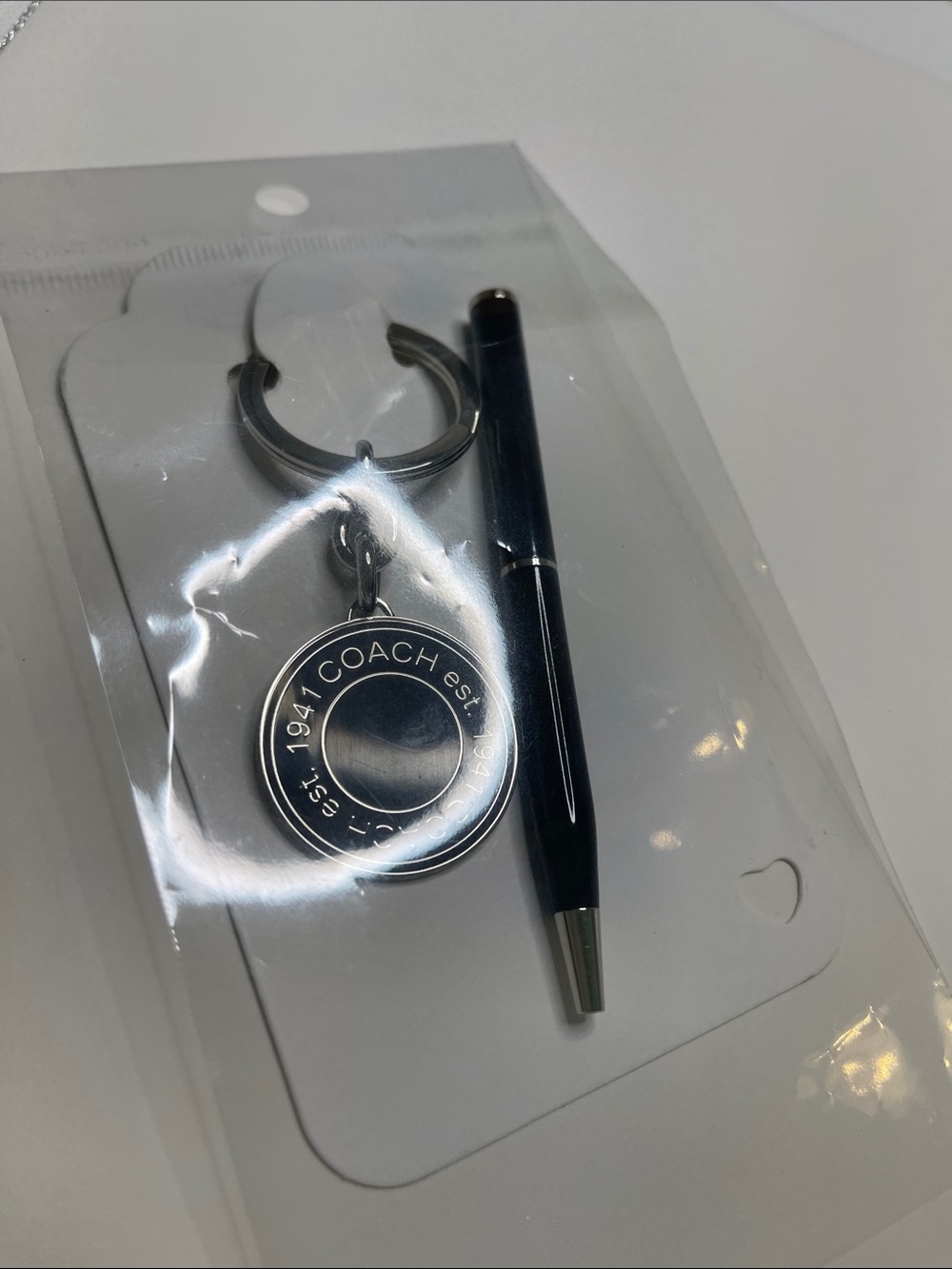 Coach Black Enamel and Silver-Tone Round Logo Key Ring and Coach Pen - Picture 6 of 6